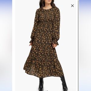 NWT Blu Pepper Floral Smocked Long Sleeve Midi Maxi Dress Size Large